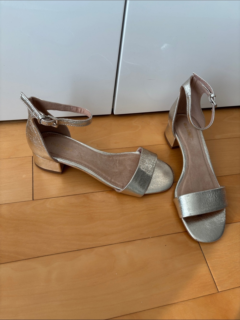 Old Navy Metallic Gold Ankle-Strap Block Heel Sandals